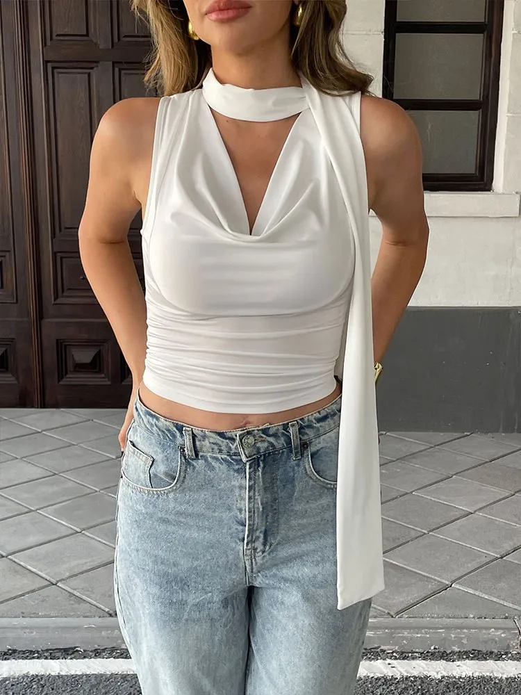 

Floater Swing Collar Sleeveless Vest Solid Color Women Summer Waist Slim Fit Lace-Up Tight Short Top Ropa Para Mujer Y2k Clothes