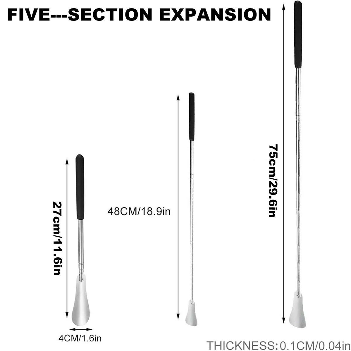 Upgraded 5-Section Shoe Horn – Reinforced Joint, Stainless Steel, Non-Slip Grip, 12.2