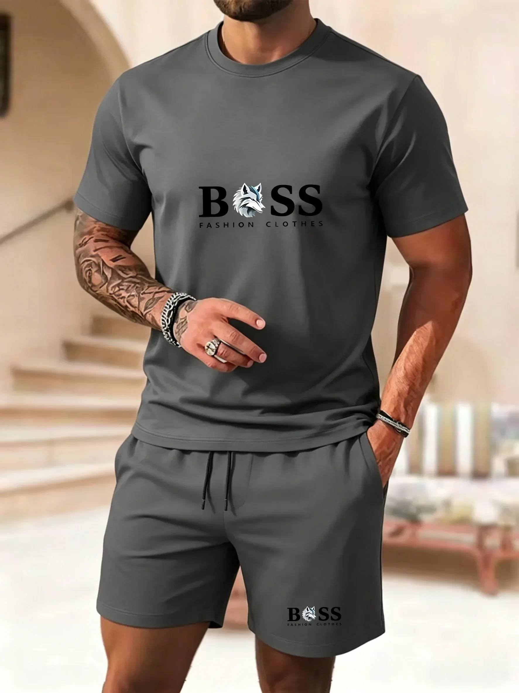 Latest hot selling Men two-piece sportswear short sleeved T-shirt and pants set running fitness sportswear 2026 summer promotion