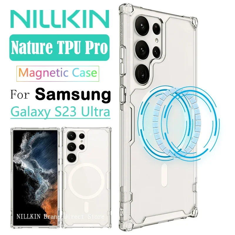 

Nillkin Nature Pro Magnetic Case for Samsung Galaxy S23 Ultra, Transparent TPU Frame Cover, MagSafe, Water-Resistant, Washable