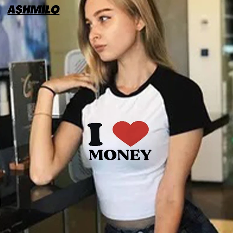 

Retro Streetwear T-Shirt I LOVE MONEY Funny Letter Print Women's Fashions Baby T-Shirt 2000s Sexy T-Shirt Emo Girls Crop Tops