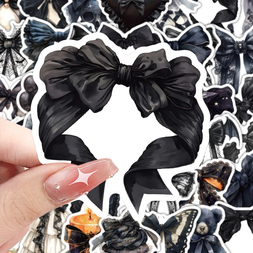 

10/30/63pcs INS Style Black Girl Bow Stickers Cute Cartoon Decals for Notebook Luggage Guitar Car Aesthetic Decoration Sticker