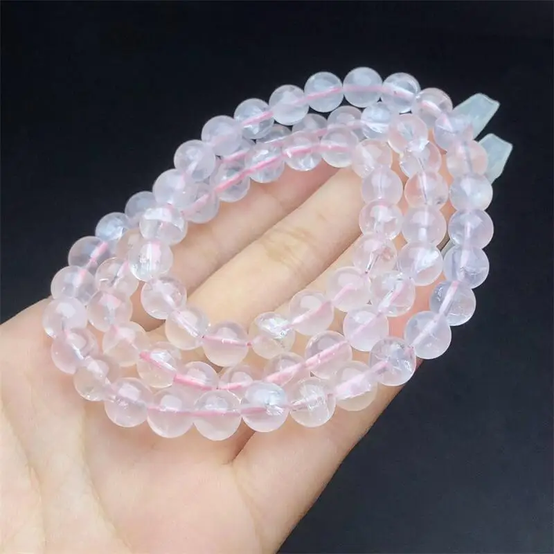 

7.8MM Natural Pink Quartz Triple Circle Bracelet Energy Gemstone Women Stretch Jewelry Healing Birthday Present 1pcs