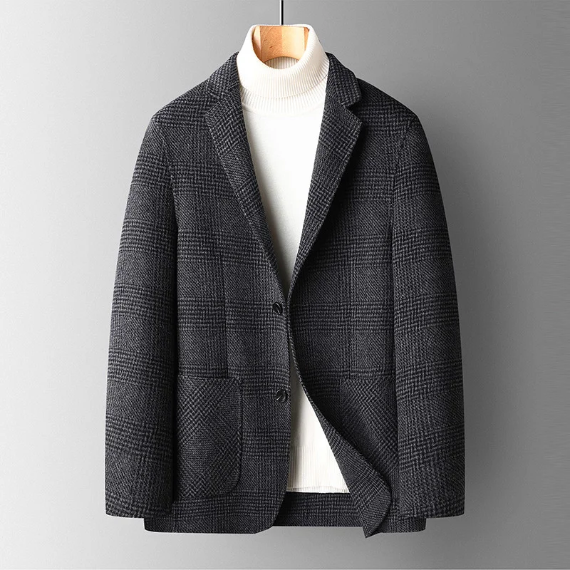 

men's wool Double-faced short suit cashmere jacket coat in autumn and winter retro plaid single suit jacket