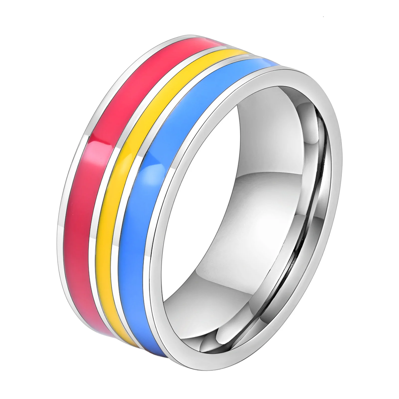 

Meaeguet Inside Rainbow Ring For Men Women Stainless Steel Wedding Ring 8MM Wide Gay Pride Jewelry