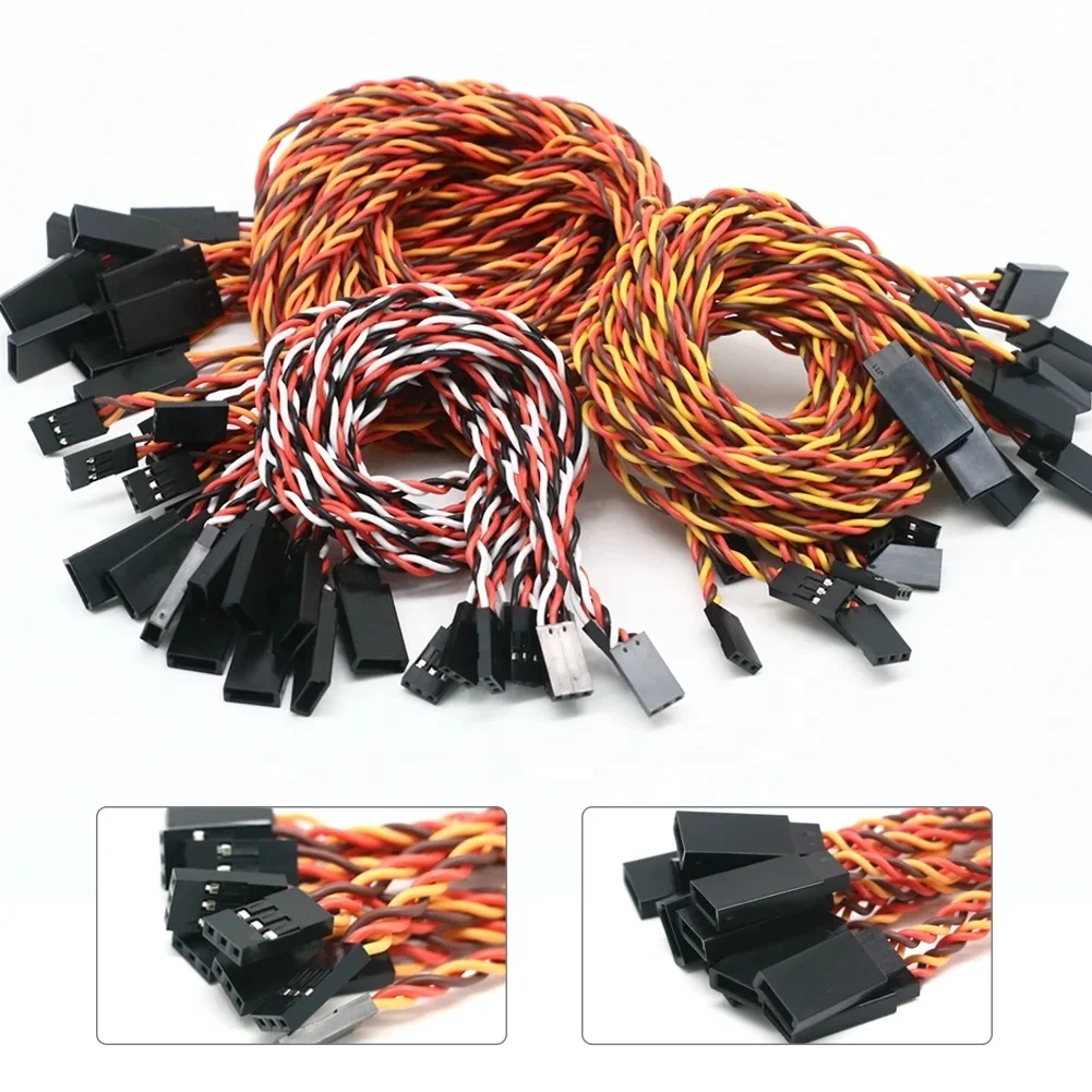 50PCS JR Futaba 60CM/80CM Male To Female Anti-Interference Twisted Cable Servo Extension Wire For RC Drone Helicopter Parts