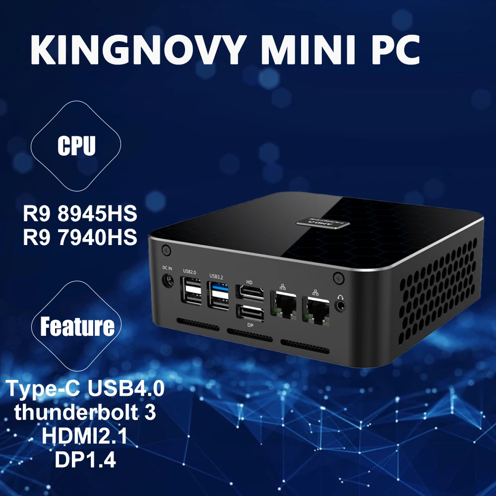 

Newest Mini PC Win 11 Pro AMD Ryzen 9 8945HS DDR5 M.2 2280 NVMe SSD 2x8K UHD Display Type-C USB4.0 thunderbolt 3(40Gbps) Wifi6