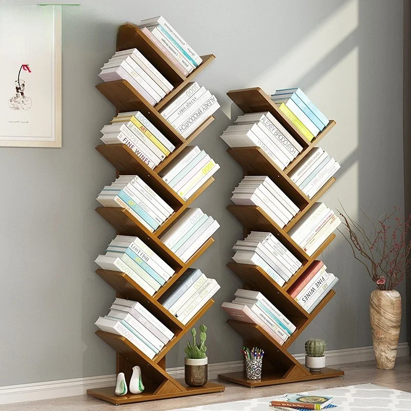 Modern Kid Bookshelf Multi-Layer Sorting Bookcase Creative Tree Design Bamboo Material Bookshelf Stylish Storage Solution