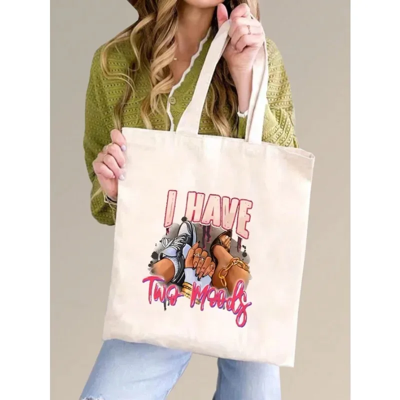 ROMWE Kawaii Bow Pattern Canvas Shoulder Bag Valentines Canvas Handbag Tote for Women Students Work Street Travel Gifts Bags - view 2