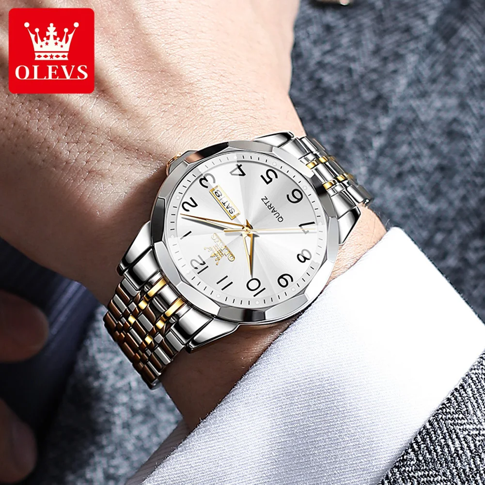 OLEVS Classic Men\'s Watch Quartz Stainless Steel Digital Dial Wrist Watches Date Business Classic Quartz Analog Watches for Men