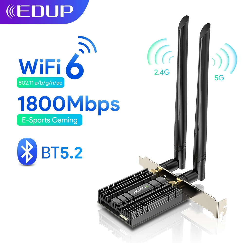 EDUP Wifi6 PCIE Network Card 1800Mbps WiFi Adapter 2.4Ghz 5.8Ghz Bluetooth 5.2 PCIe Wireless Network Card For Win10 11