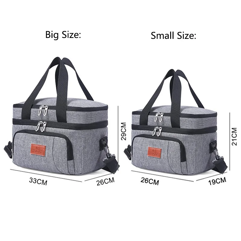 Insulated Double-Layer Tote Cooler Bag - Large Capacity Lunch Box Women/Men, Leakproof Picnic & School Bag with Adjustable Strap