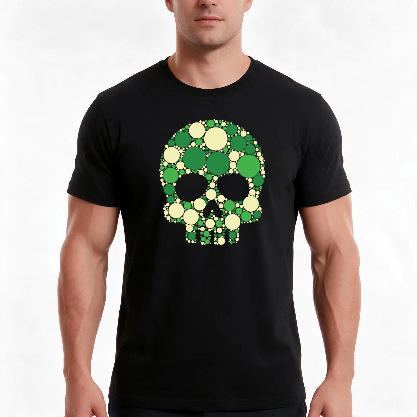 International Dot Day Spring Grass Green Polka Dot Skull T-Shirt, Summer Casual Cotton Tee, Oversized Streetwear Tops