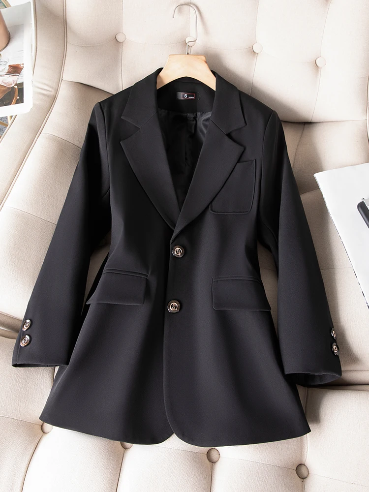 Blue Black Green Women Solid Formal Blazer Coat Female Long Sleeve Single Breasted Straight Jacket For Office Ladies Work Wear