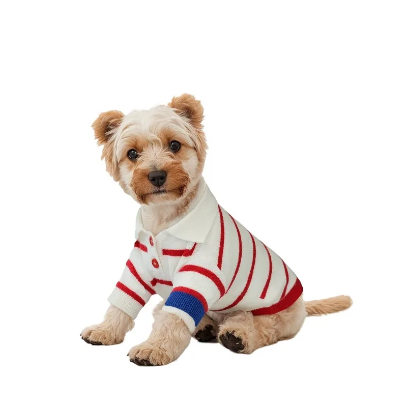 Cozy Knit Dog Cat Sweater Striped Polo Style Autumn Winter Puppy Clothes for Small Breeds Schnauzer dog christmas clothes