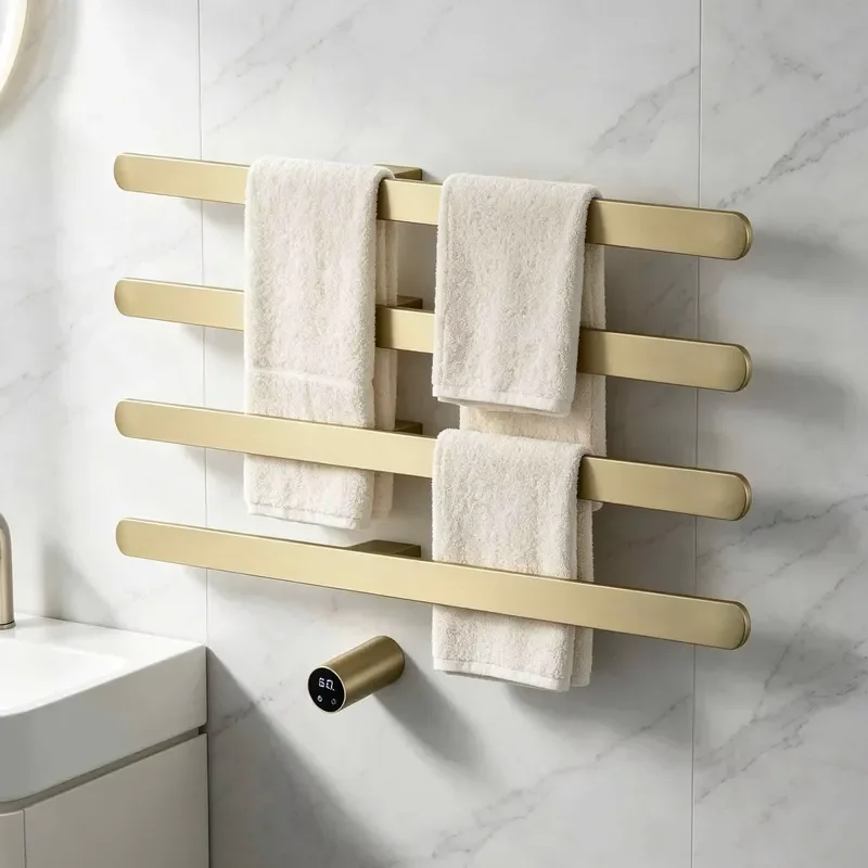 Smart Electric Towel Warmer Rack Stainless Steel Brushed Finish Hidden Heating Element Constant Temperature Control For