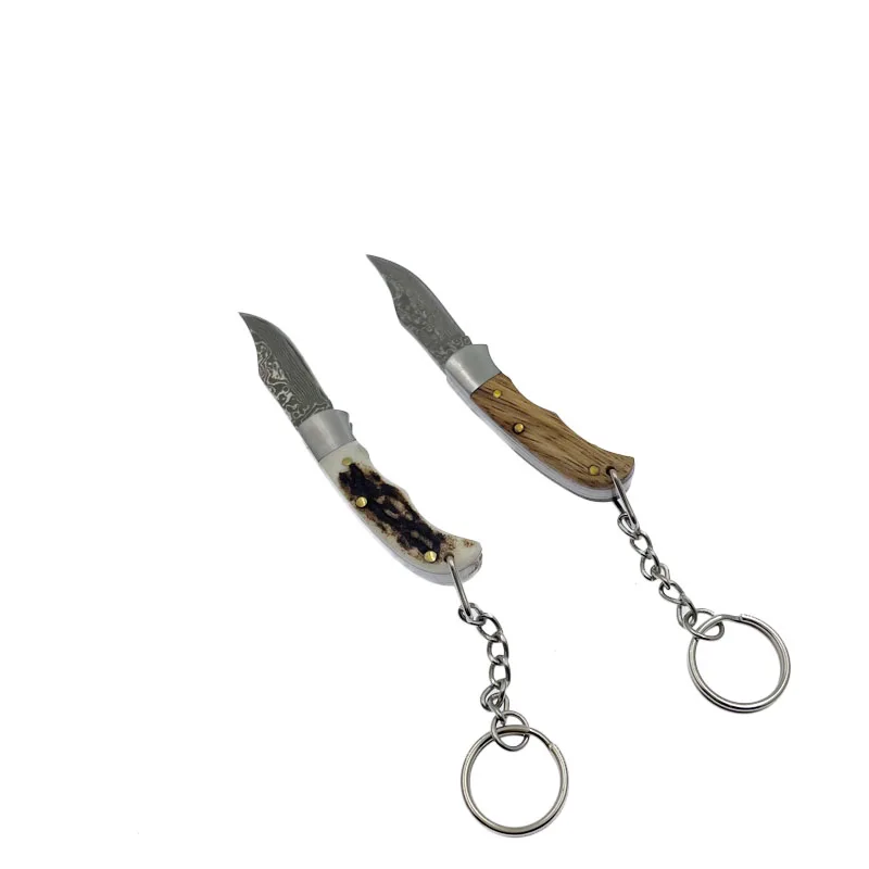 Handmade Damascus Steel  Antler Horn Handle Mini EDC Utility Pocket Folding Knife Tactical