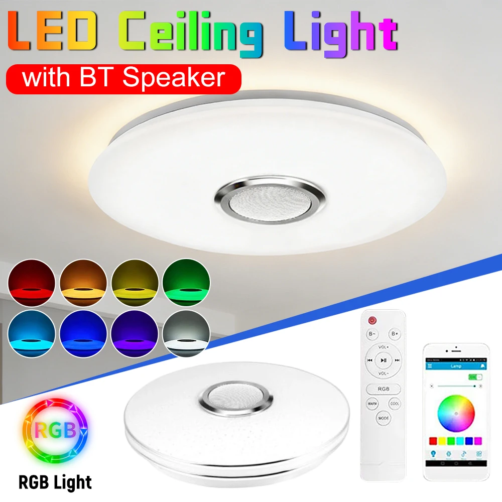

Светодиодный потолочный светильник RGB с регулируемой яркостью, Bluetooth-совместимый, современный потолочный светильник с динамиком, интеллектуальная светодиодная лампа для дома и детской комнаты
