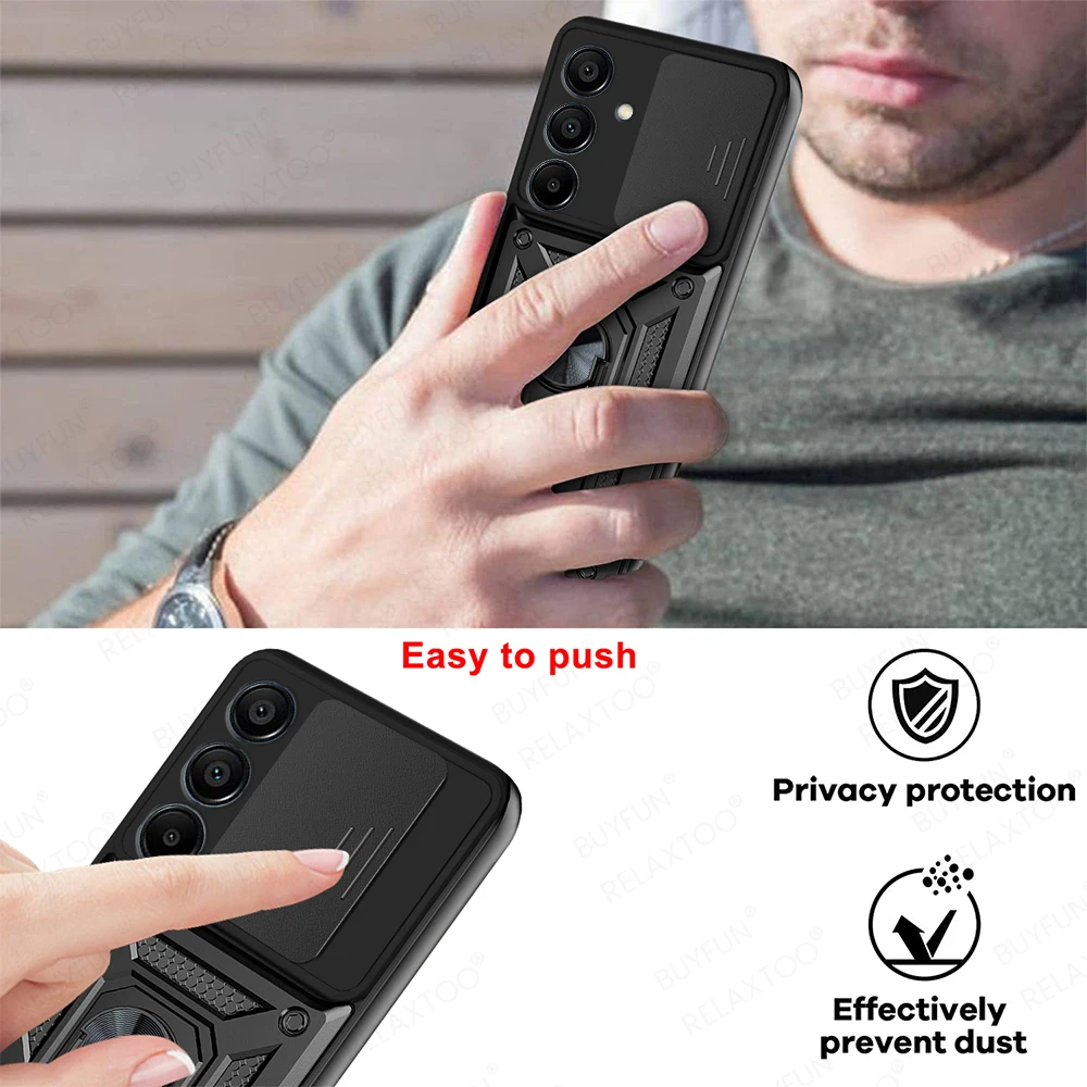 For Samsung Galaxy S24 Ultra shockproof phone case with ring SamsungS24FE S24Ultra s24plus Slide Lens Protector Magnetic cover