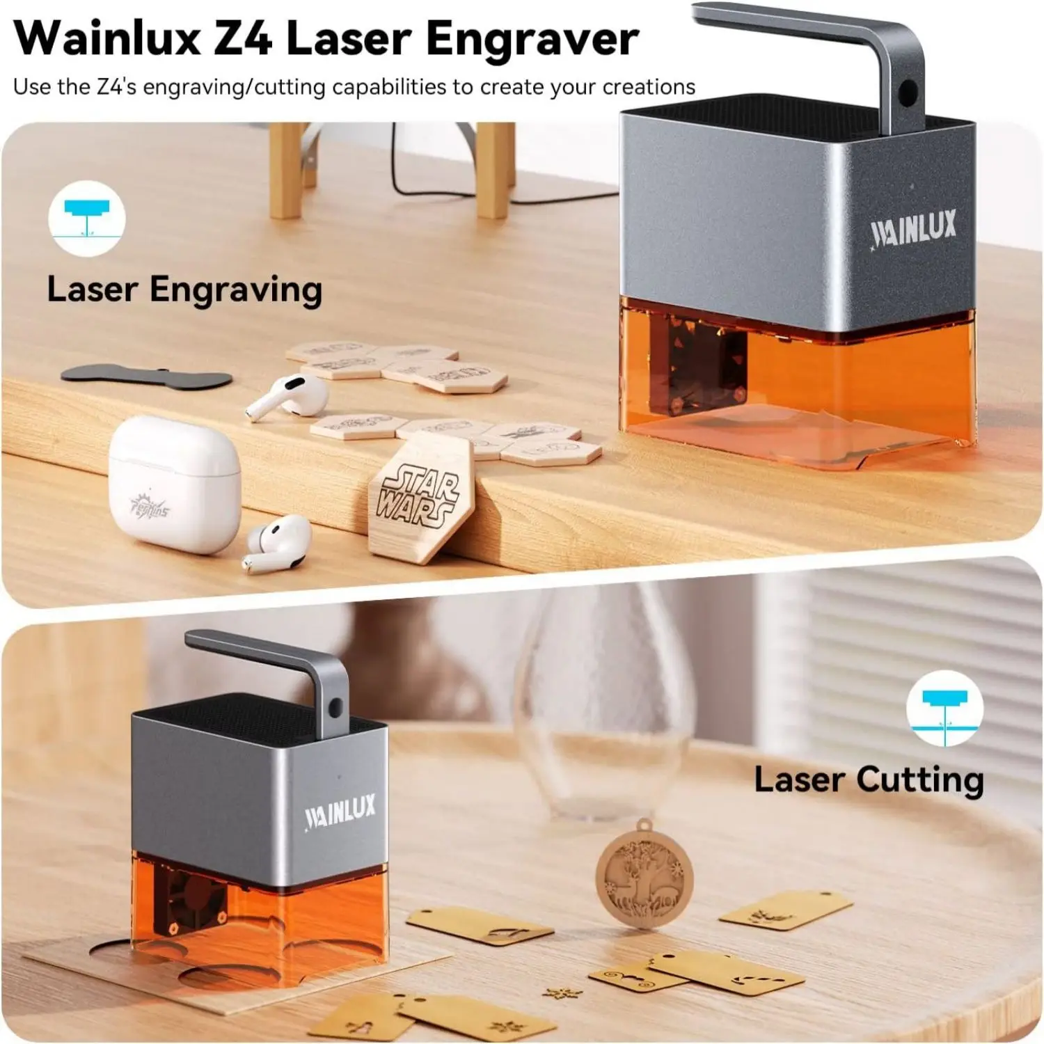 WAINLUX Z4 Portable Laser Engraving Machine Metal Engraver for Stainless Steel/Wood/Glass/Leather