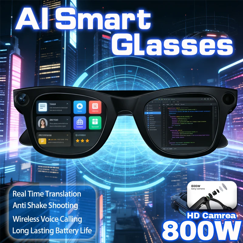 

800W HD Camera Smart Camera Glasses Anti-shake 1080P HD Video Recording AI Voice Assistant Wireless Calling 230mAh Smart Glasses
