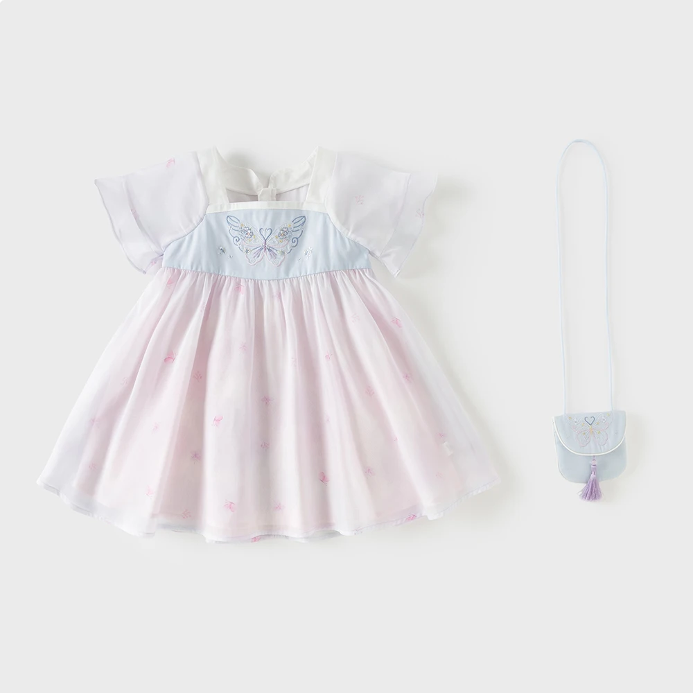 Dave Bella Children Embroidery Summer Dresses Girls Mesh Dress with Bag Chinese Style Elegant Party Kids Clothing DB2261638