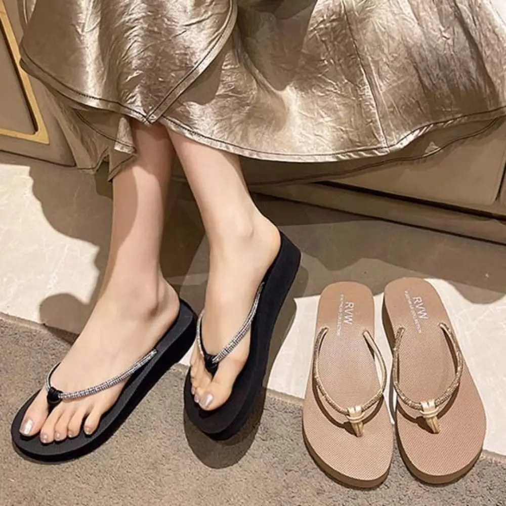 Fashion PVC Crystal Flip Flops Waterproof Platform Vacation Slides Sandals Shoes Non-Slip Beach Slippers Women Gift view 2