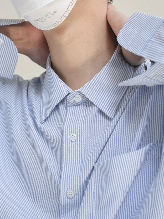 

Vintage Ox Cloth Striped Long Sve Casual Workwear irt for Men Blue In-Sle Loose Fit Youthful ular Four-Seasons
