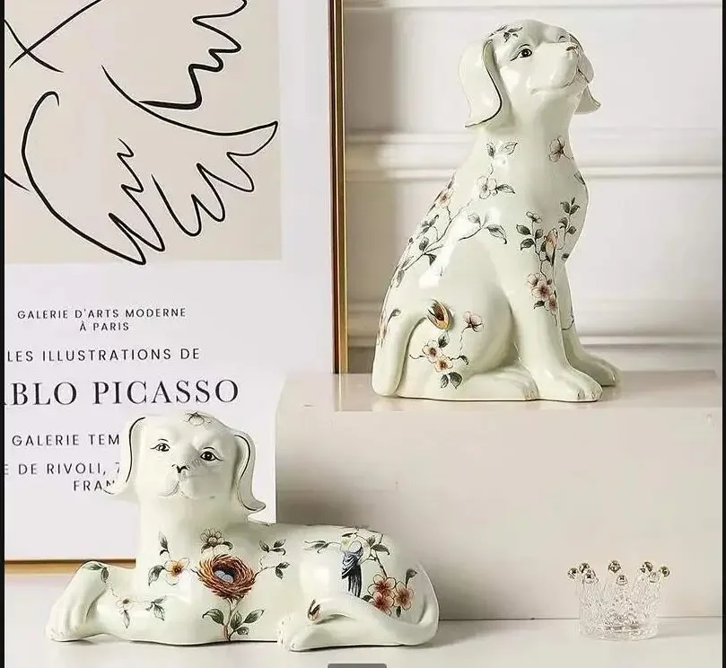 

Ceramic Dog Ornament Home Accessories Entrance Desktop Animal Decorations Crafts Knickknacks Statuette Figurines Statue Gift