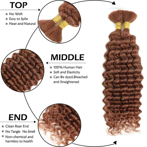 Imagen 2 del producto 30 #   Marrón Chocolate onda profunda a granel 100G 2 mechones de cabello humano para trenzas bohemias cabello trenzado rizado 14-24 pulgadas cabello Remy brasileño