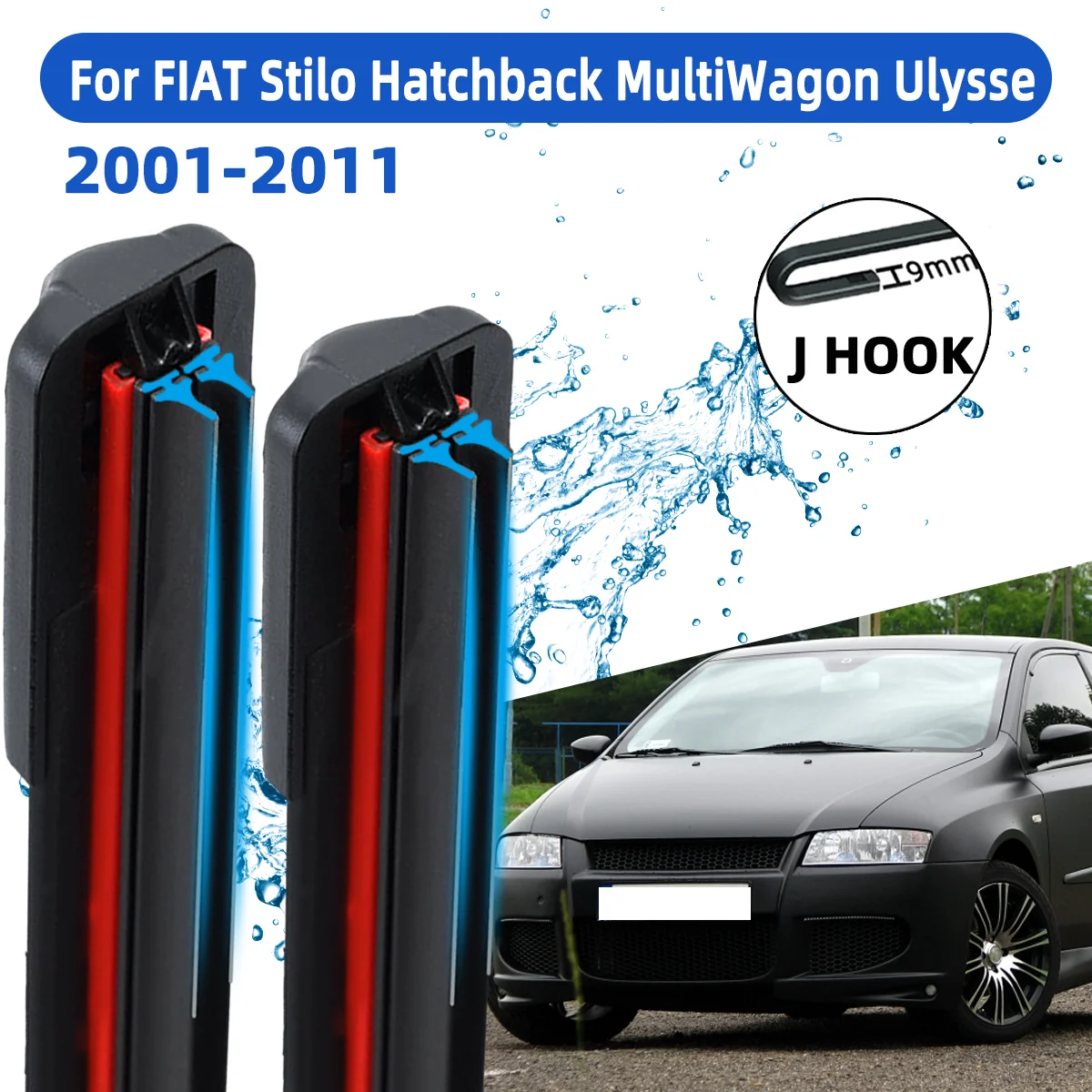 Frontwischer-Zubehör, doppelte Gummi-Autowischer für FIAT Stilo Schrägheck Stilo MultiWagon Ulysse 2001–2011, Bürsten, neu, verbessert