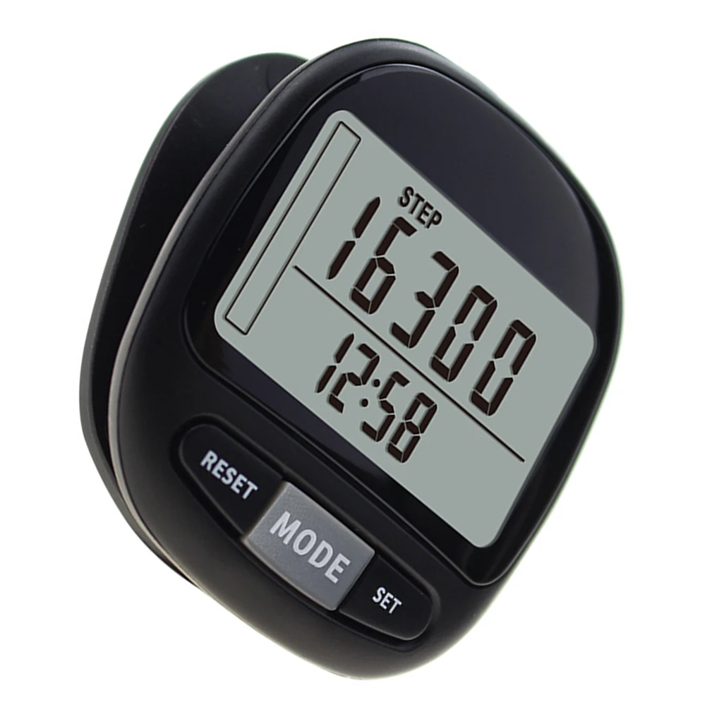 

Black Pedometer Clip On Step Counter 3D Sensing Large Screen Accurate Counting Portable Reusable Sports Fitness Walking Calorie