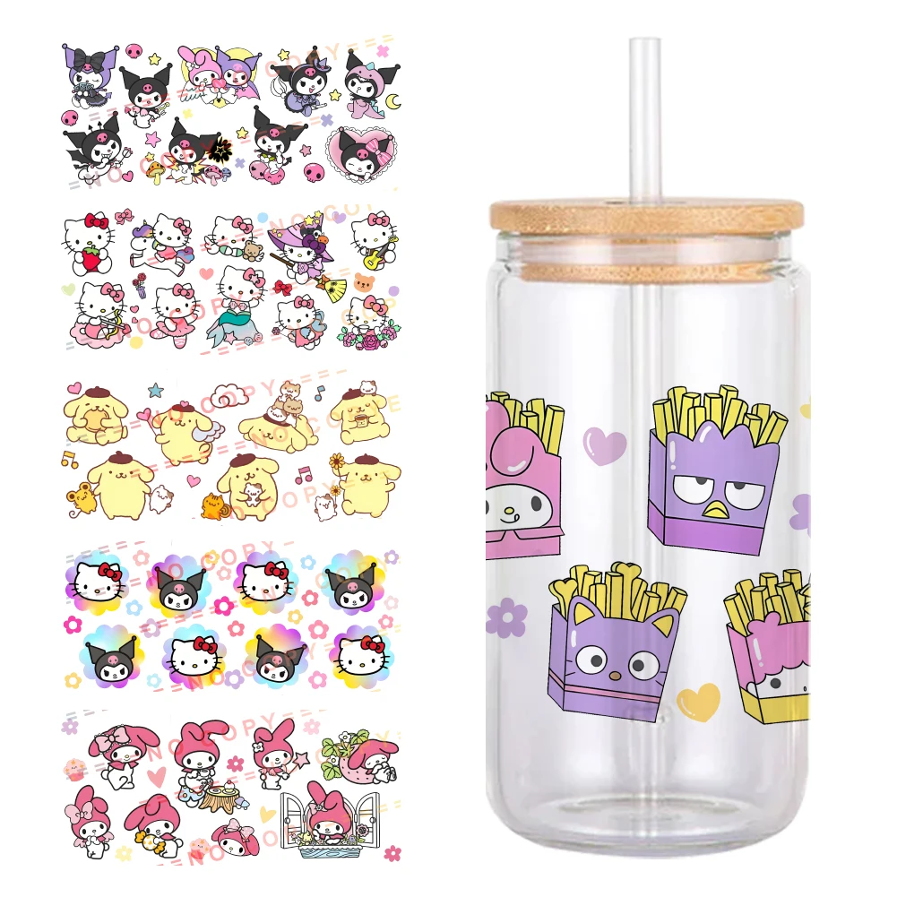 Sanrio Character Design 11x24cm Cup Wrap Sticker Permanent Adhesive 16oz UV DTF Waterproof Sticker