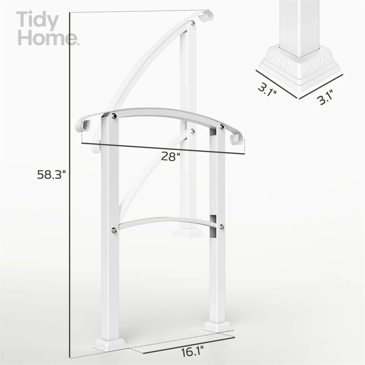 White Step Metal Handrails for Outdoor Steps Stair Railing, Adjustable Flexibility,