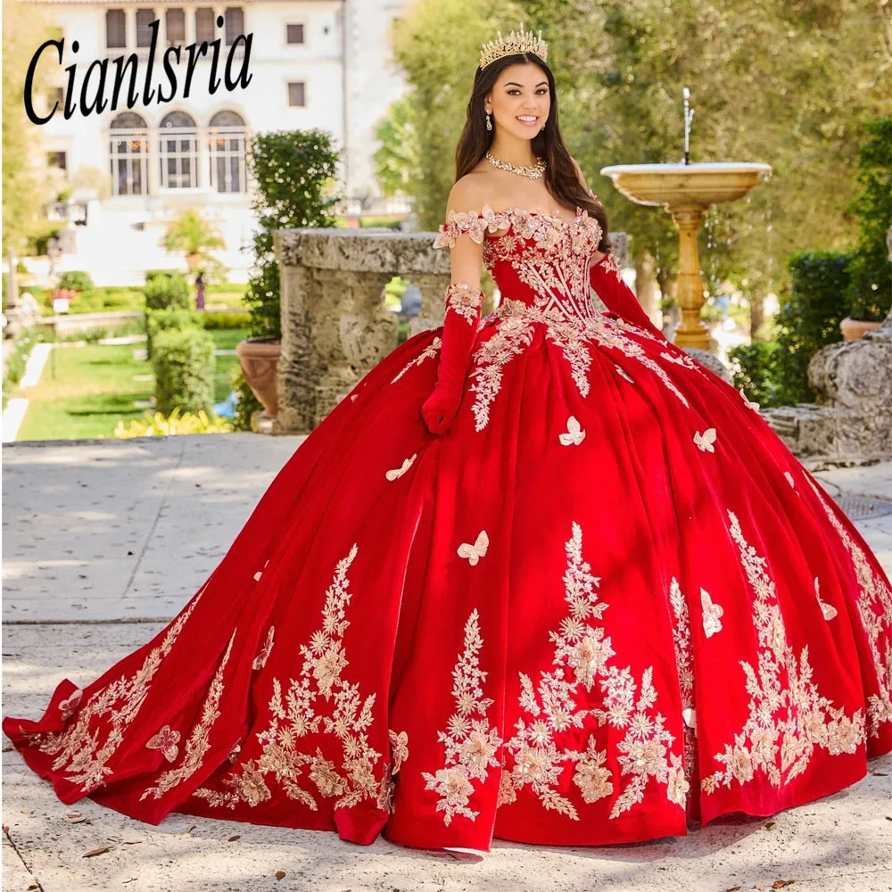 فساتين Quinceanera الزهور الحمراء ثلاثية الأبعاد للفتيات الحلو الأميرة الكرة ثوب يزين التخرج حفلة موسيقية فستان Vestidos De 15 Años