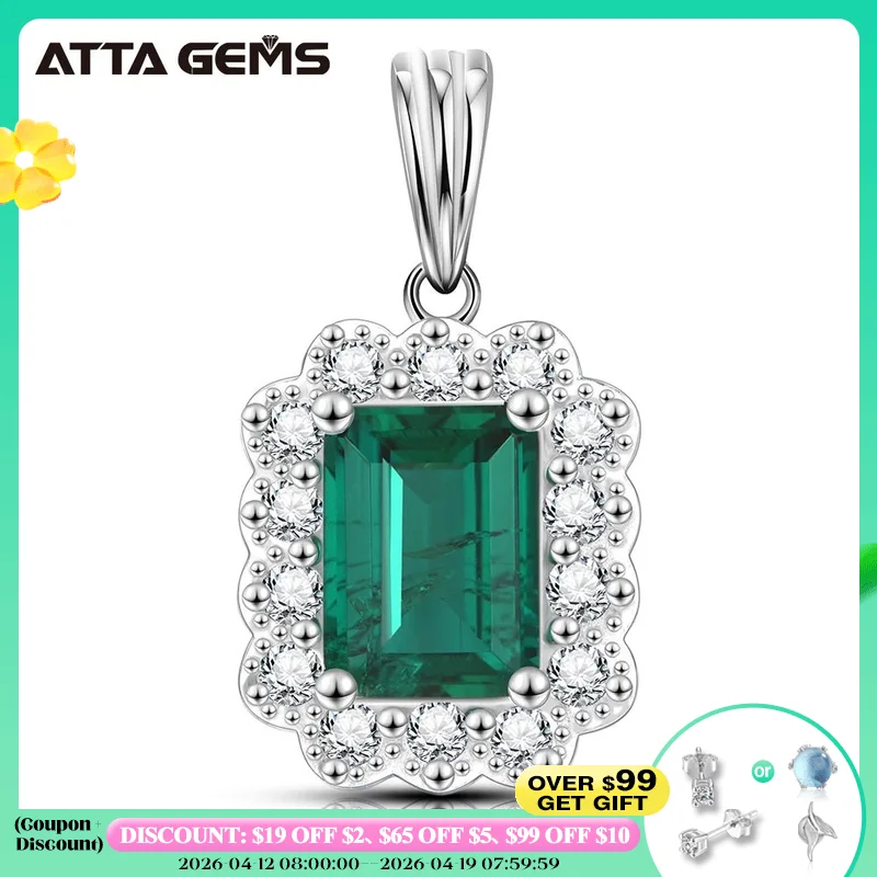 

ATTAGEMS Vintage 100% 925 Sterling Silver Emerald Gemstone Diamonds Pendant Necklace Cocktail Party Fine Jewelry Gift Wholesale