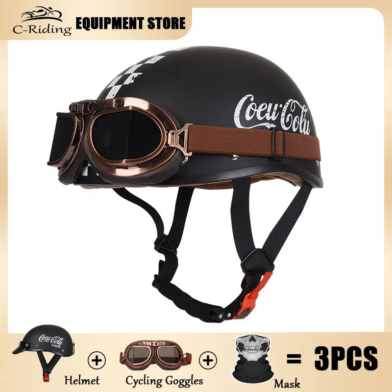 Motocross Helmets Matte Black Motorcycle Half Helmet for Men & Women DOT Approved - Adult Unisex Skull Cap for Bike Scooter ATV