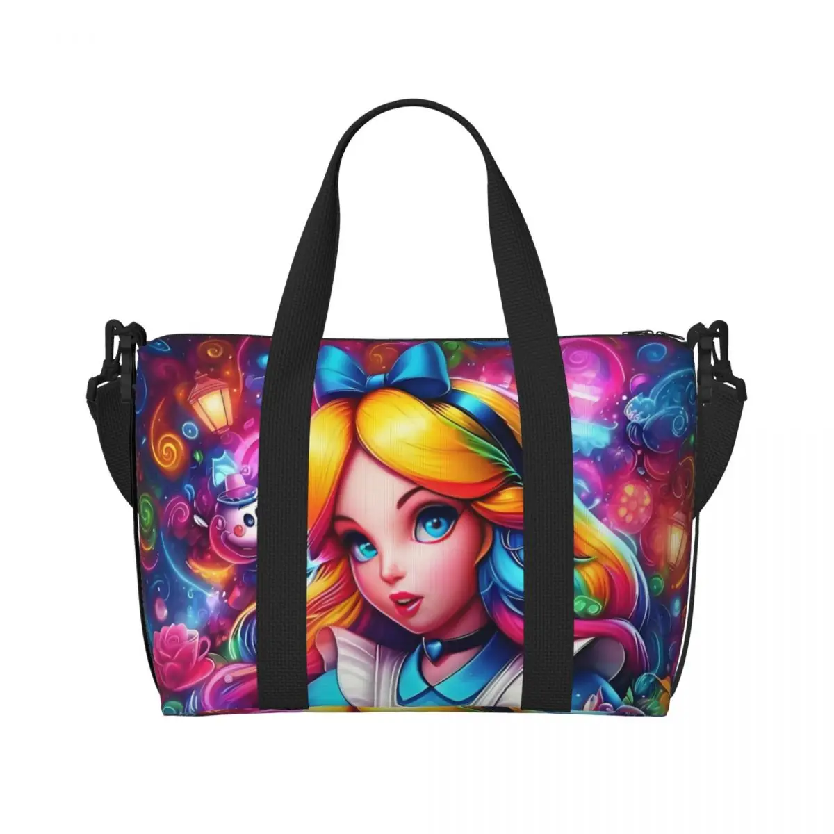 

Изготовленная на заказ большая сумка «Алиса в стране чудес», женские большие вместительные пляжные дорожные сумки для спортзала