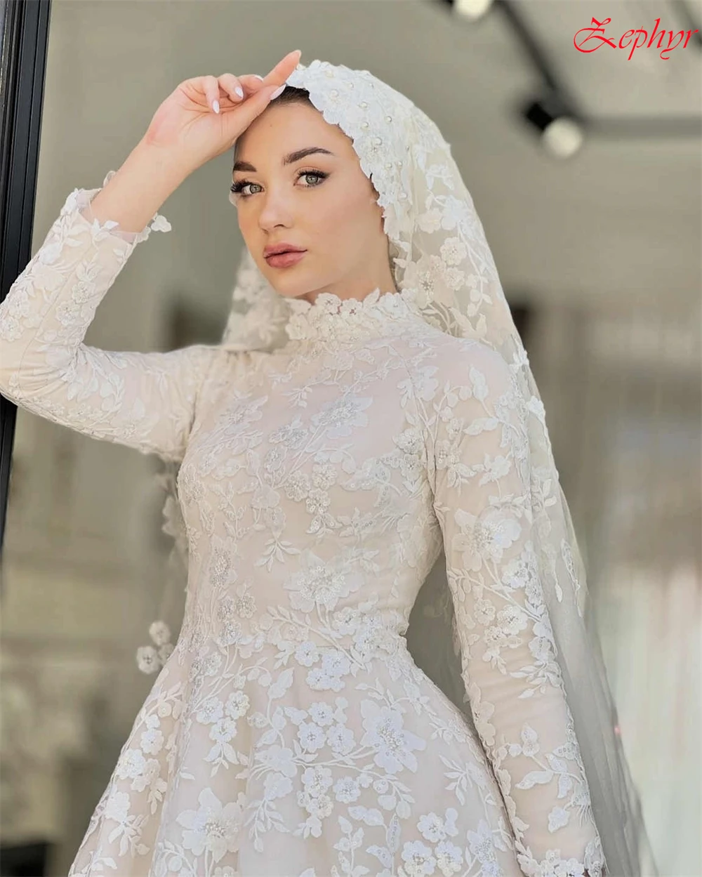 Vestidos largos de tul blanco personalizados para fiesta de boda, corte en A, cuello alto, elegante, Formal, temperamento de lujo, vestido de novia