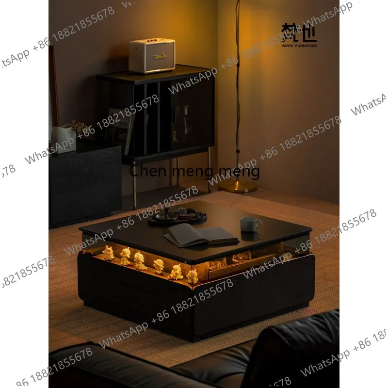 

Coffee table rock slab Coffee table lighting atmosphere Solid wood with black modern home living room
