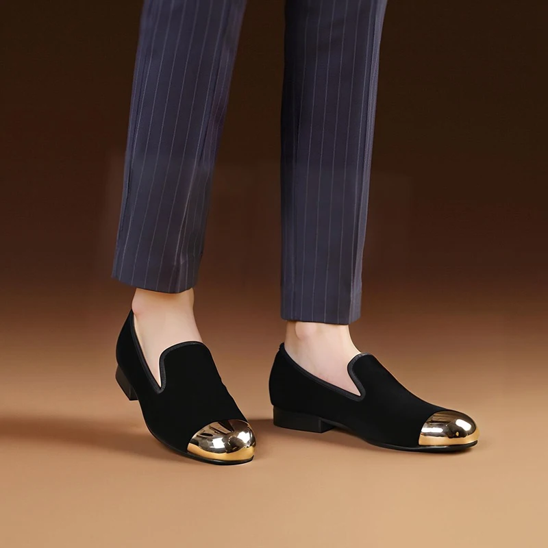 

Классическая модель Piergitar, черные бархатные тапочки без шнуровки с золотыми металлическими пальцами для вечеринок, официальной одежды, мужские лоферы ручной работы