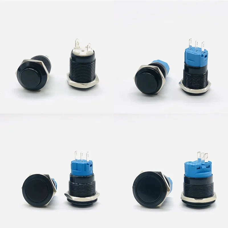 Metal push button switch 12/16/19/22mm oxidized black self-locking/self-resetting start/stoar Engine Power High/Flat Head Switch