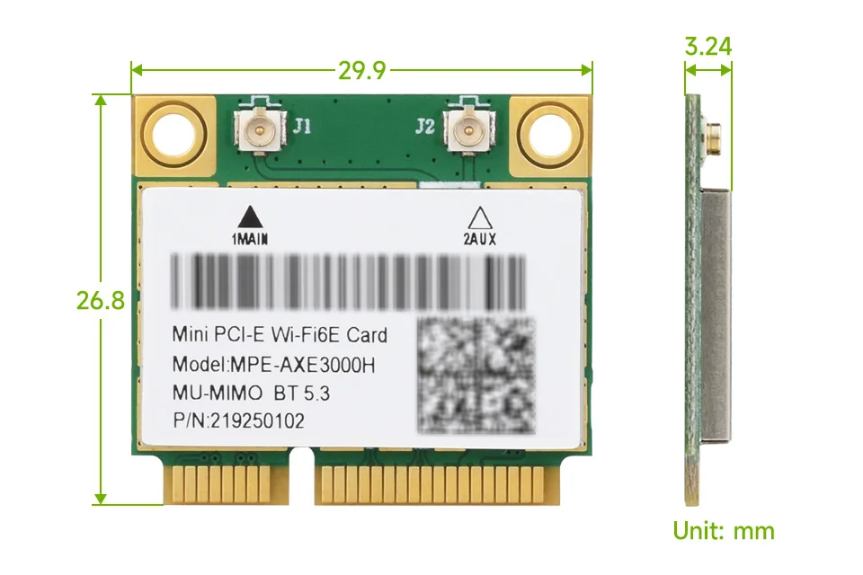 Wireless-MINIPCIE-AX210, NIC wireless MINIPCIE AX210, Wi-Fi tri-band Gigabit 6E, standard 802.11AX, Bluetooth 5.3