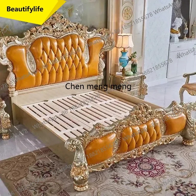X188 Replica Gold Modern Bed Frame Waterproof Wood Luxury Bedroom Bed Double Full Size Headboards Simple Beliche Trendy Furnitur