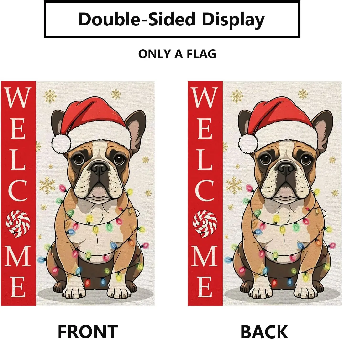 Welcome Christmas Garden Flag Xmas French Bulldog Burlap 12 x 18 Inch Vertical Double Sided Winter For Dog Lovers Vacation D yyi