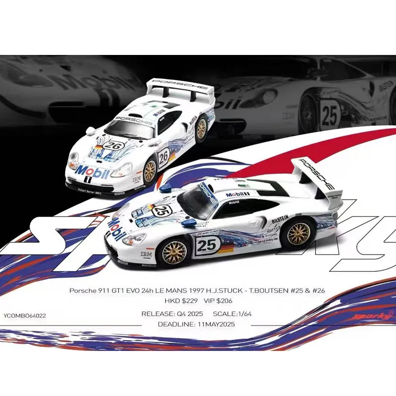Mały, błyszczący Porsche 911 GT1 1997 1996 25/26 Le Mansay GULF Bay Dakar 953 Bagażnik Podwójny Samochód Stop Model Samochodu