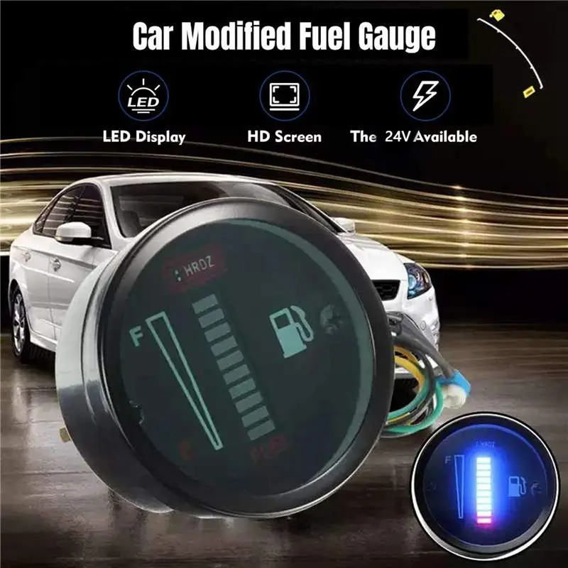 Powerful 6X 24V 2 Inch 52Mm Universal Car Motorcycle Fuel Level Meter Gauge LED Light Display Fuel Tank Gauge Boat Truck RV