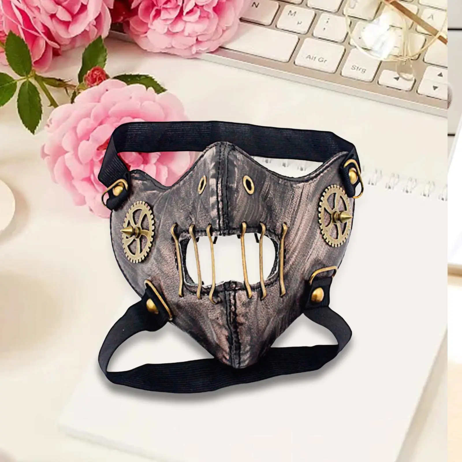 Steampunk PU Leather Mask Gothic Fashion Wind Protective Half Face Cosplay Mask for Women Men Party Mask for Party Carnival Bar