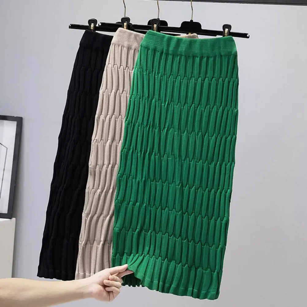 2025 Vrouwen Midi Rok Geribbelde Gebreide Kokerrok Vrouwen Herfst Lente Hoge Taille Breien Rok Vintage Breien Vrouwelijke Chic Rokken