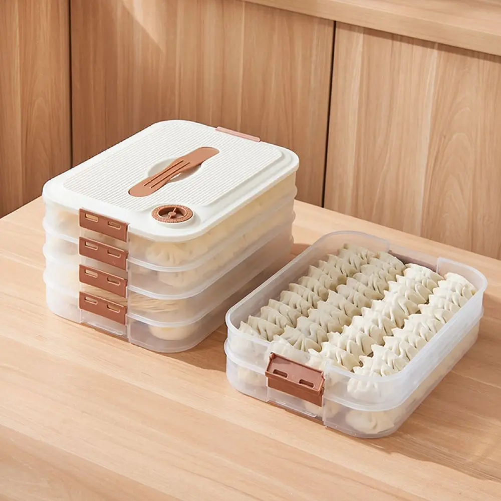 Refrigerator Food Storage Box Stackable Organizer Tray For Dumpling Wonton Kitchen Plastic Container Fresh Keeping Case